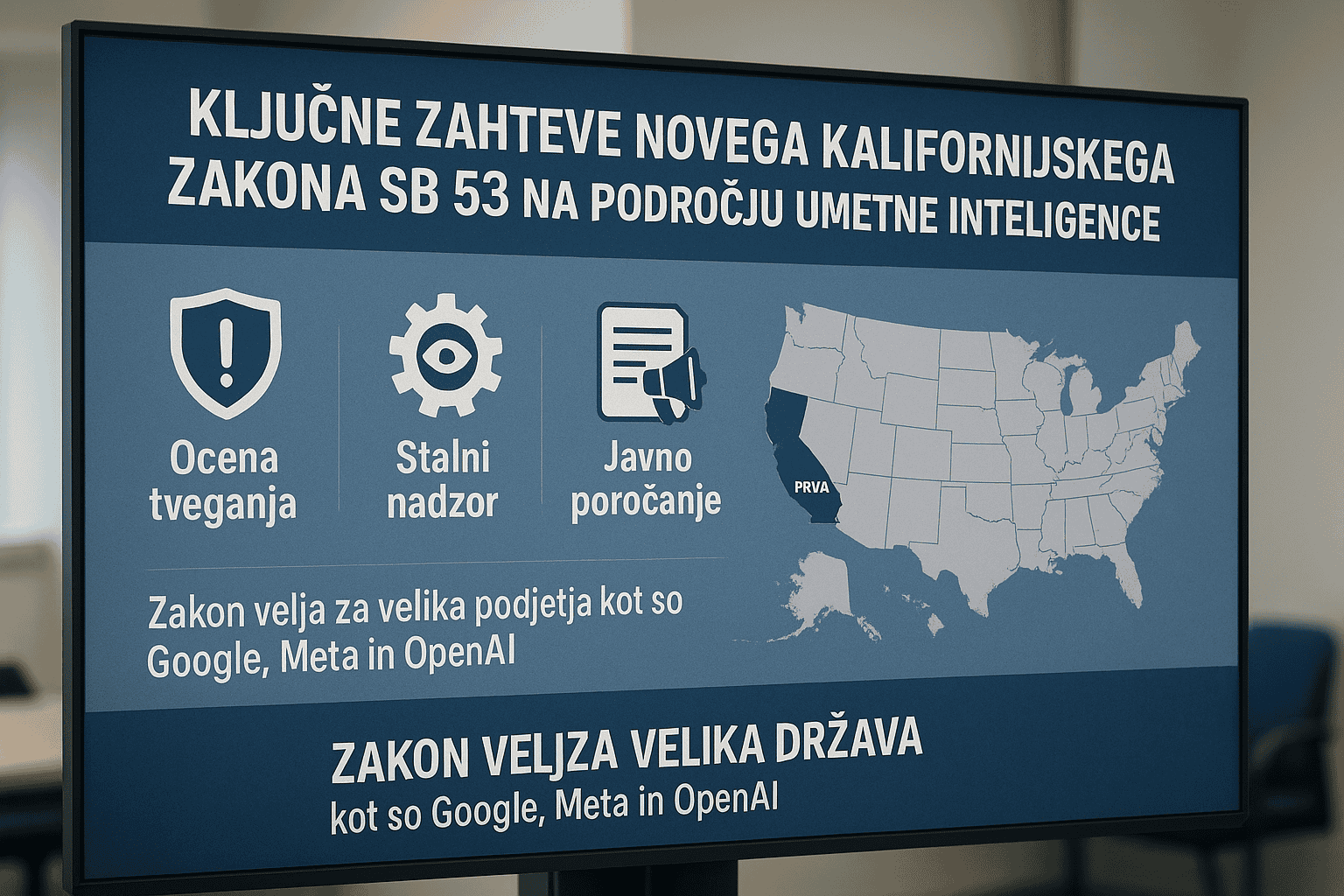Kalifornija s strožjim zakonom SB 53 napoveduje nov nadzor nad varnostjo umetne inteligence