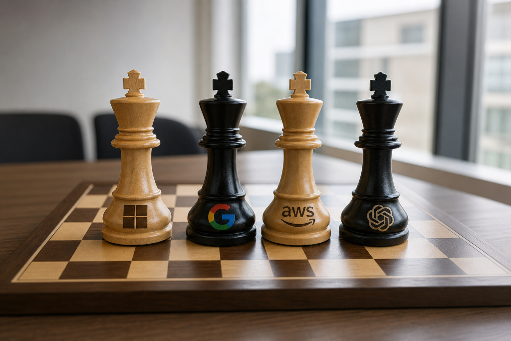 Bitka tehnoloških velikanov: kako Microsoft, Google in AWS vplivajo na izbiro umetne inteligence Bitka tehnoloških velikanov: kako Microsoft, Google in AWS vplivajo na izbiro umetne inteligence